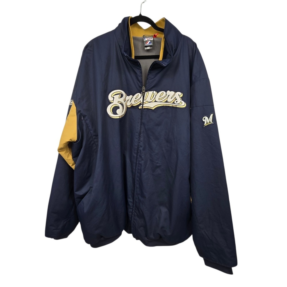 Milwaukee Brewers Authentics Therma Base Dugout Jacket Men 6X MLB Navy Soft Gold